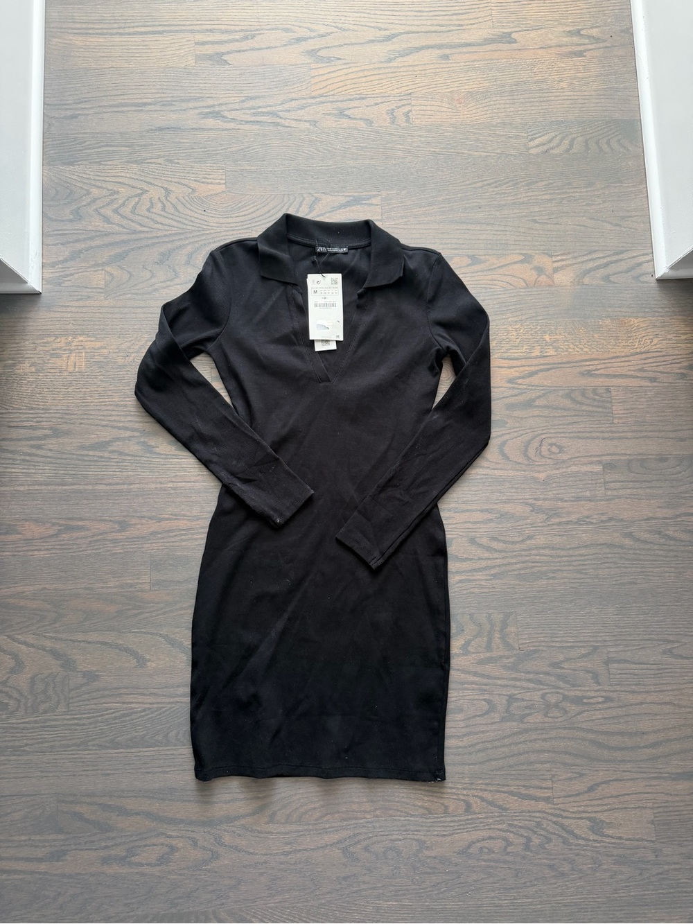 NWT Zara Black Ribbed Long-Sleeve Dress